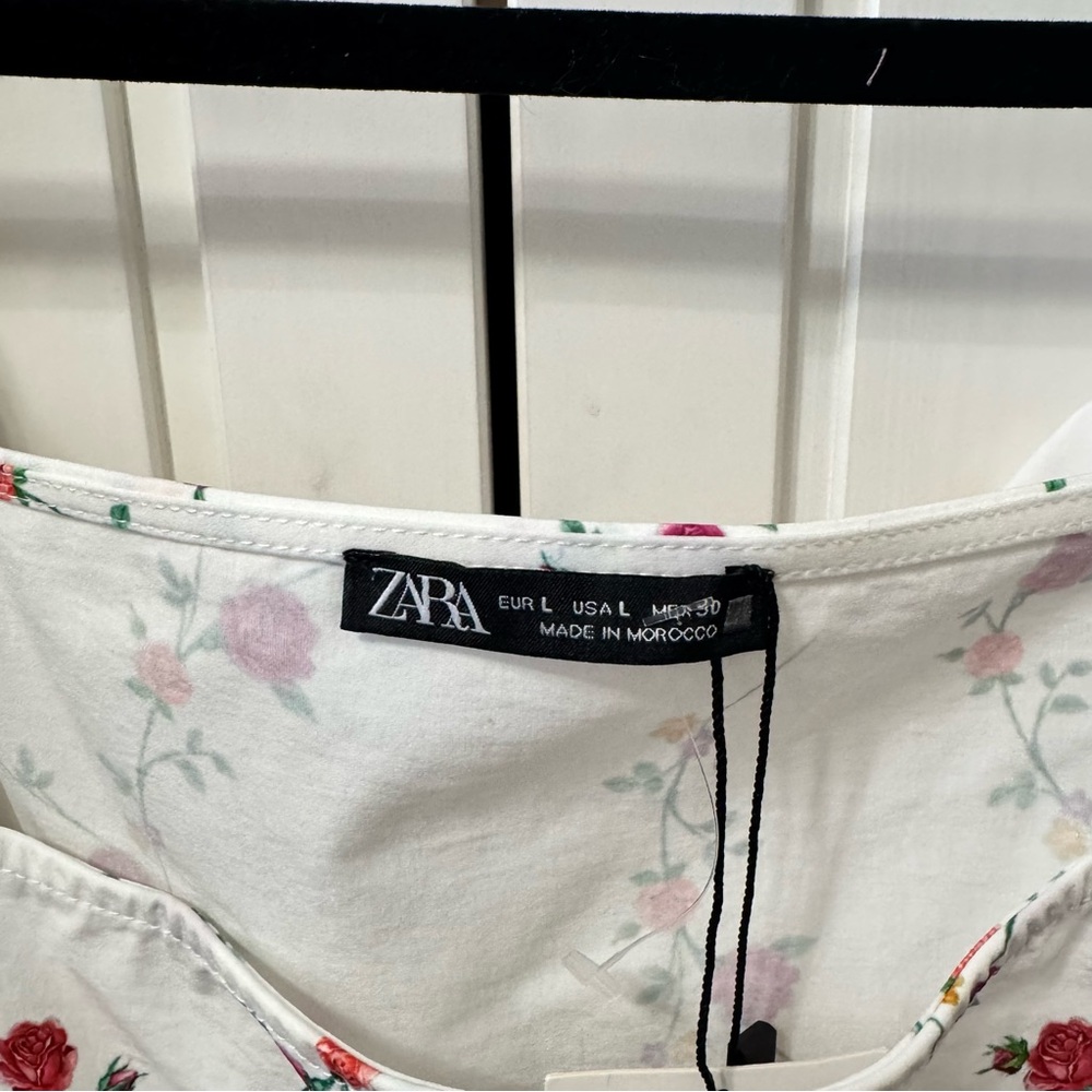 Zara Floral Puff Sleeve Crop Top NWT Size Large - Picture 3 of 6